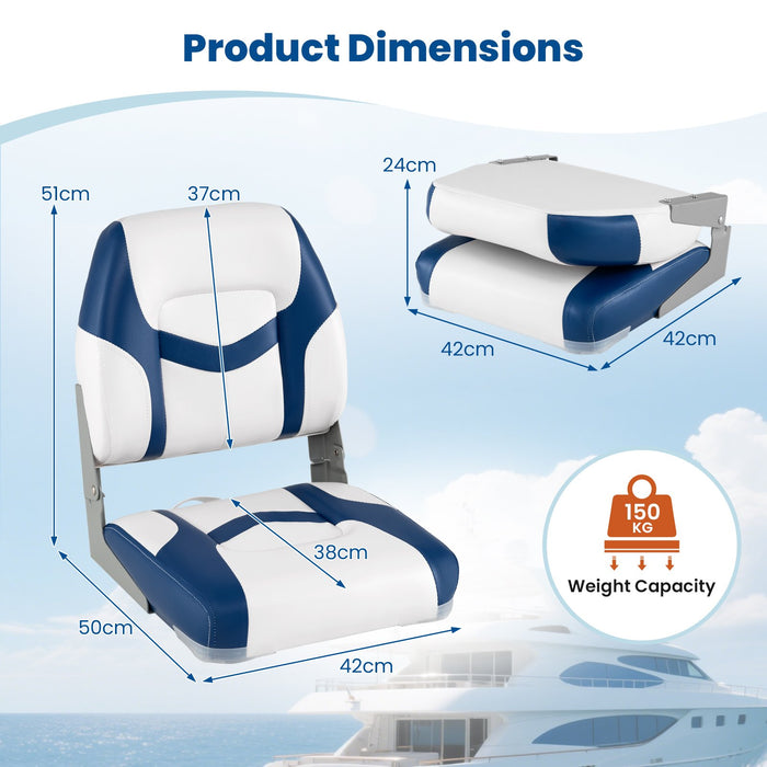 2-Pack Fold-down Low Back Boat Chairs with Waterproof PVC Leather and Thick Sponge Padding-