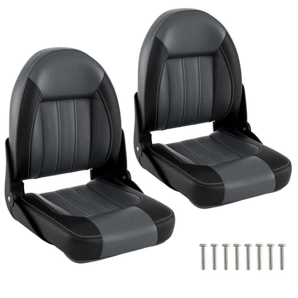 2-Pack Folding High Back Boat Seats with Waterproof PVC Leather and Thick Sponge Padding-