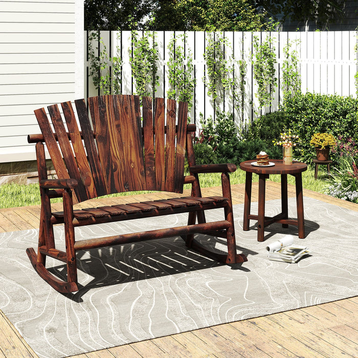2-Person Outdoor Adirondack Rocking Chair with High Back and Slatted Seat-