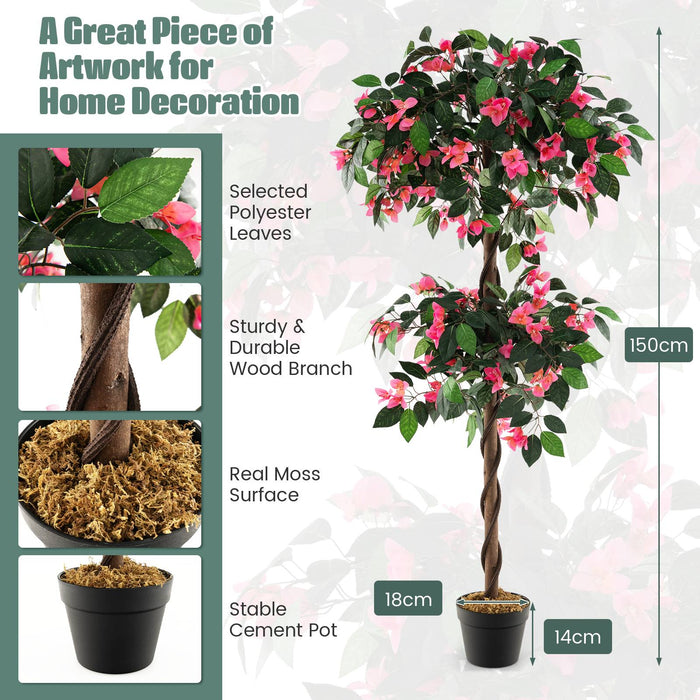 2-Piece 140 CM Artificial Bougainvillea Tree with 252 Flowers