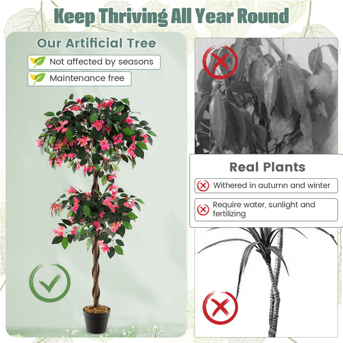 2-Piece 140 CM Artificial Bougainvillea Tree with 252 Flowers