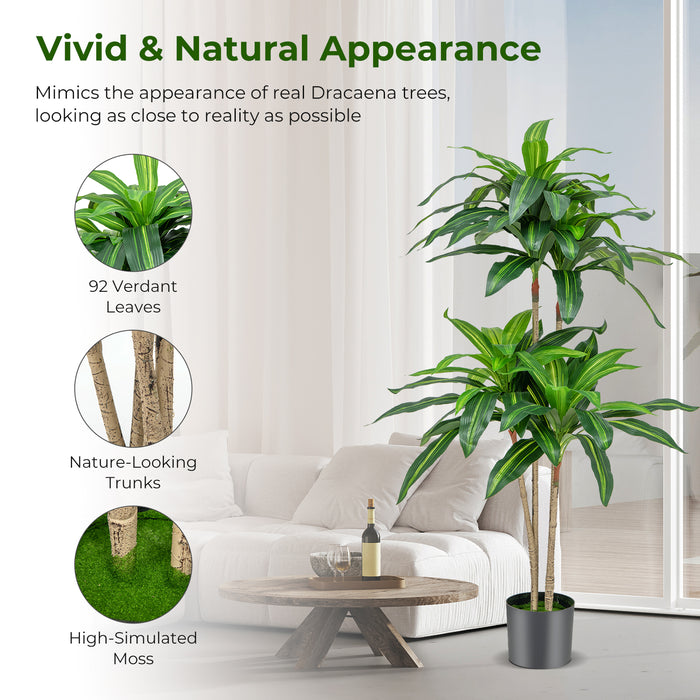 2-Piece 140 CM Tall Fake Dracaena Plant with 92 Leaves