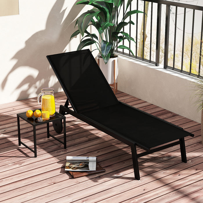 2-Piece Patio Chaise Lounge Set with Tempered Glass Table and Wheels-