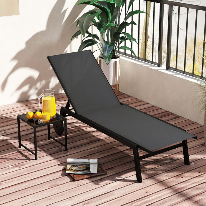 2-Piece Patio Chaise Lounge Set with Tempered Glass Table and Wheels-