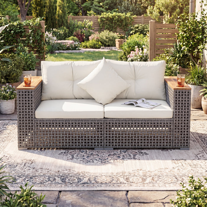 2-Piece Patio Corner Sofa Set Outdoor Sectional Wicker Loveseat with Thick Cushions-White