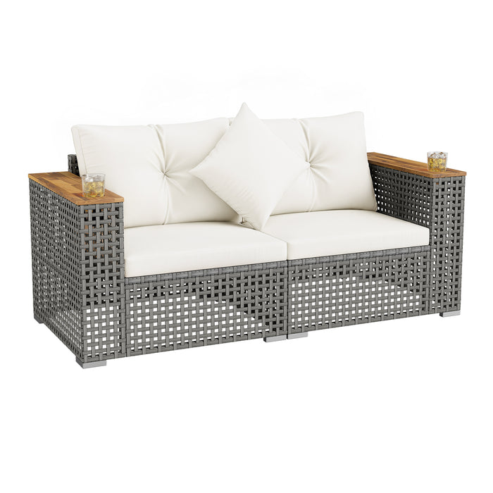 2-Piece Patio Corner Sofa Set Outdoor Sectional Wicker Loveseat with Thick Cushions-White