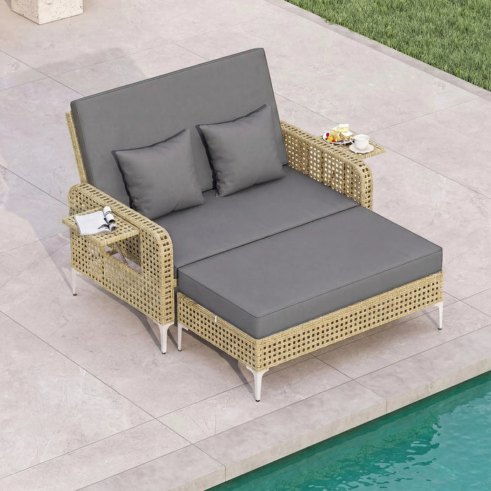 2-Piece Patio Daybed Set with Storage Ottoman-
