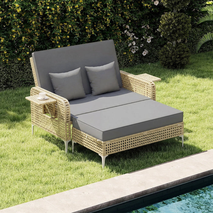 2-Piece Patio Daybed Set with Storage Ottoman-