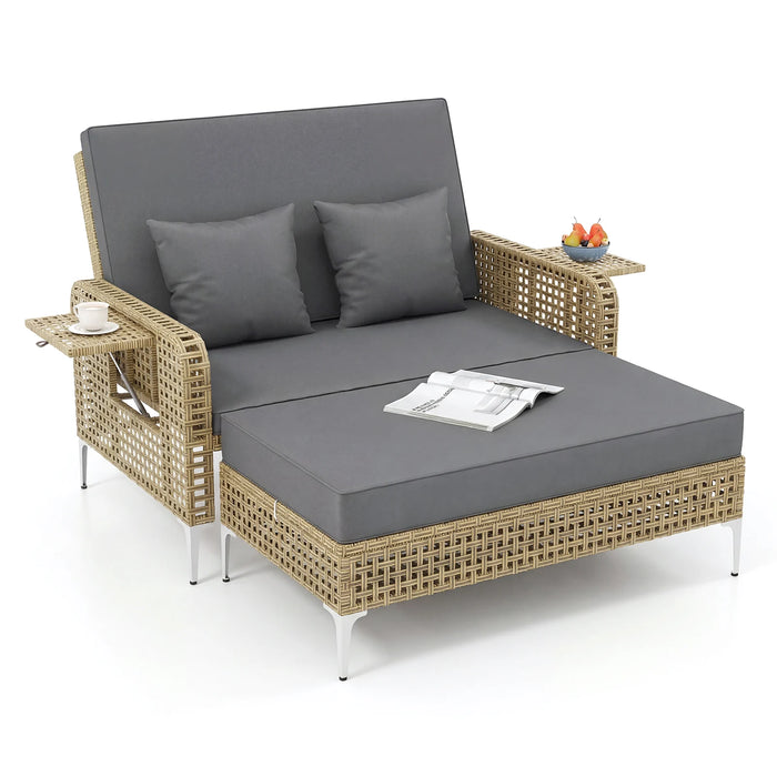 2-Piece Patio Daybed Set with Storage Ottoman-