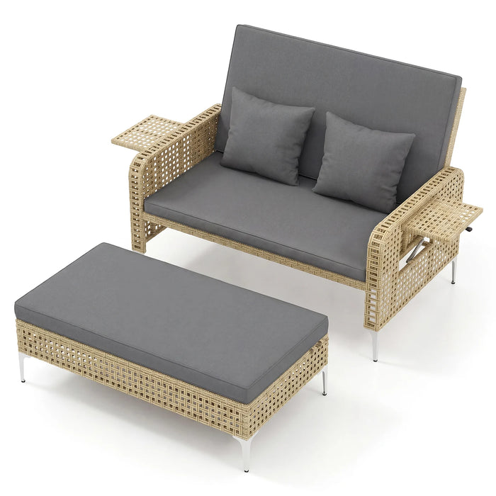 2-Piece Patio Daybed Set with Storage Ottoman-