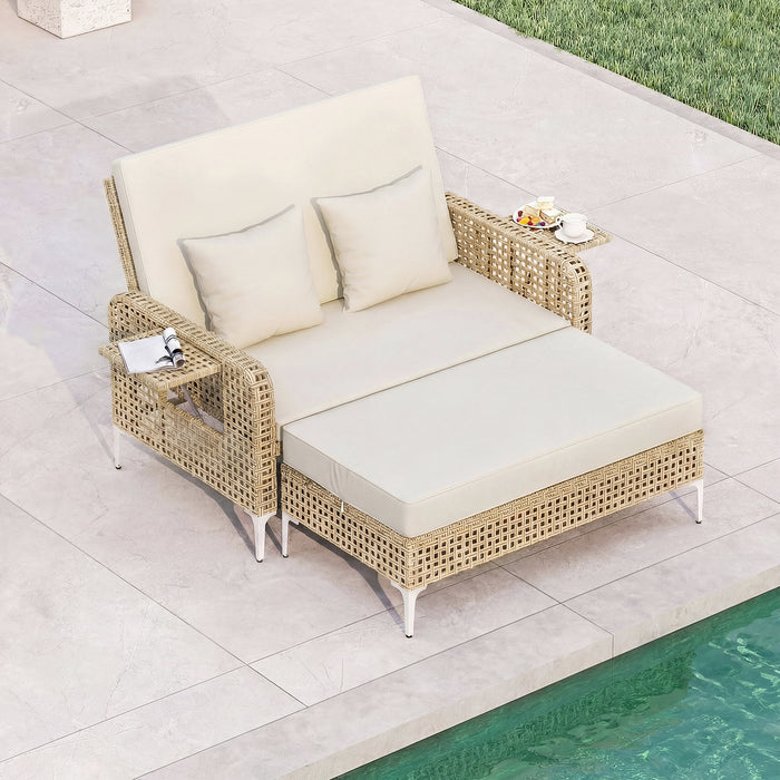 2-Piece Patio Daybed Set with Storage Ottoman-