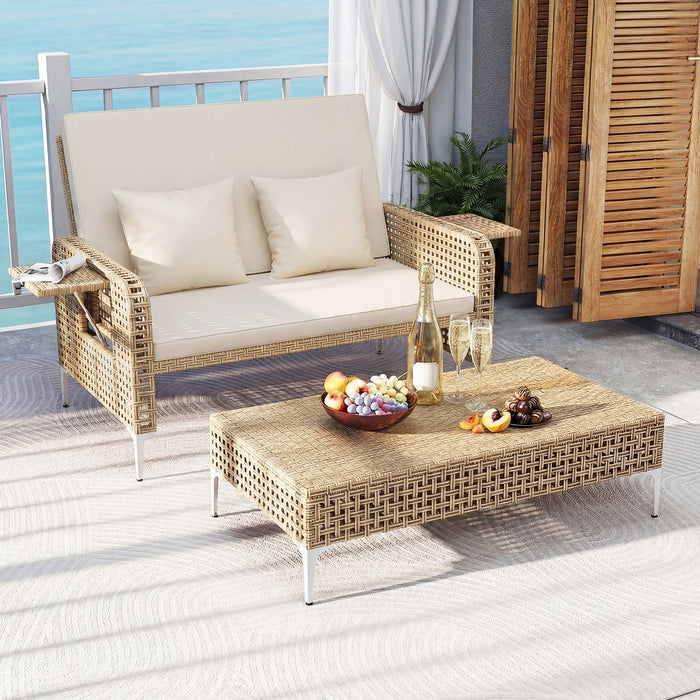 2-Piece Patio Daybed Set with Storage Ottoman-