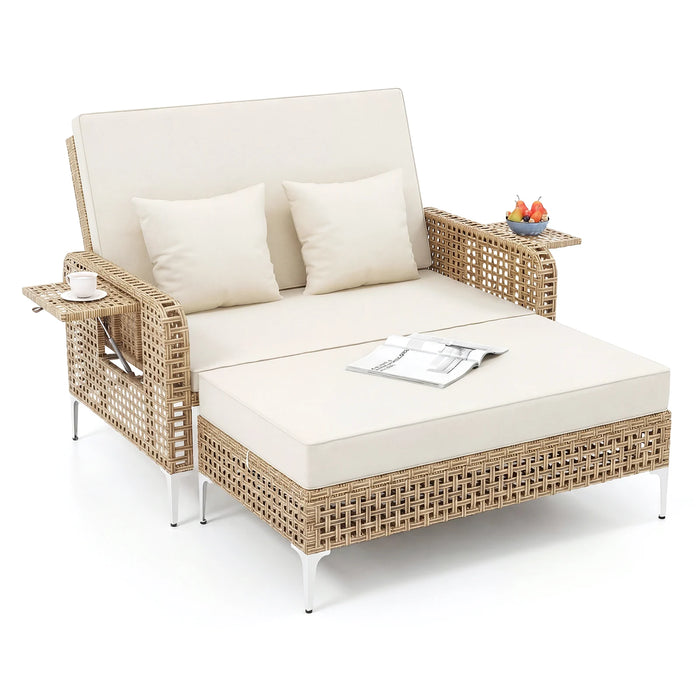 2-Piece Patio Daybed Set with Storage Ottoman-