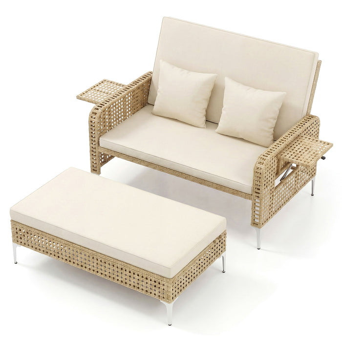 2-Piece Patio Daybed Set with Storage Ottoman-