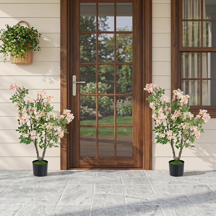 1 Piece 90 CM Artificial Impatiens Blossom Tree Faux  Floral Plant in Cement-filled Pot-