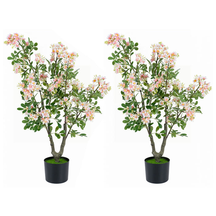 1 Piece 90 CM Artificial Impatiens Blossom Tree Faux  Floral Plant in Cement-filled Pot-