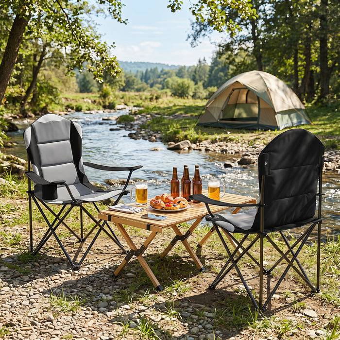 2 Pieces Folding Camping Chairs for Adults with Cup Holders-