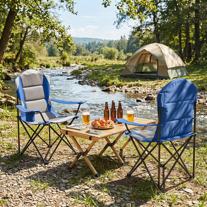 2 Pieces Folding Camping Chairs for Adults with Cup Holders-