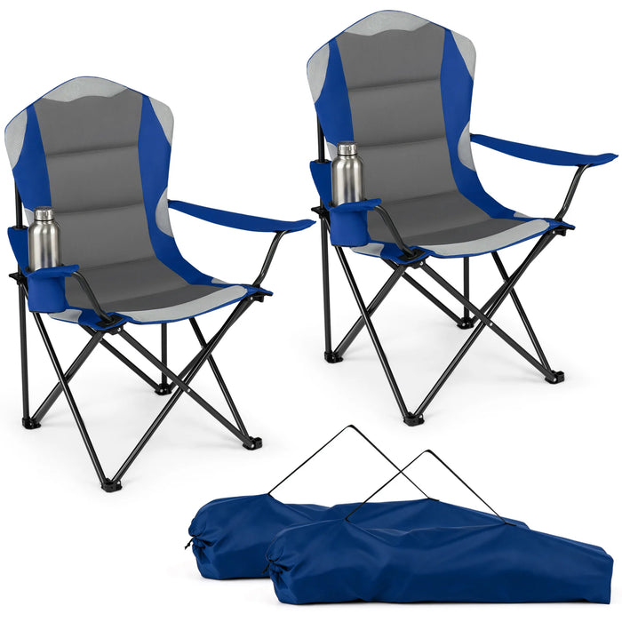 2 Pieces Folding Camping Chairs for Adults with Cup Holders-