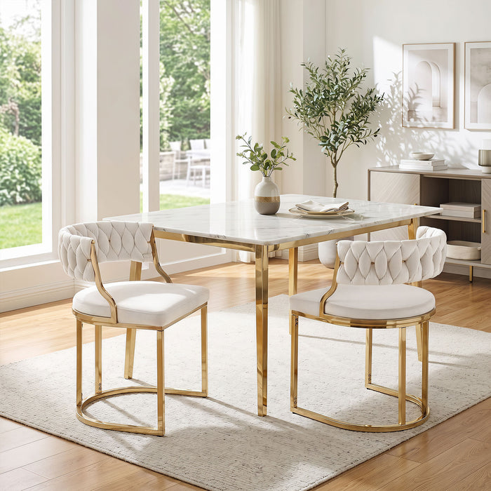 2 Pieces Velvet Dining Chairs with Curved Back and Metal Base-