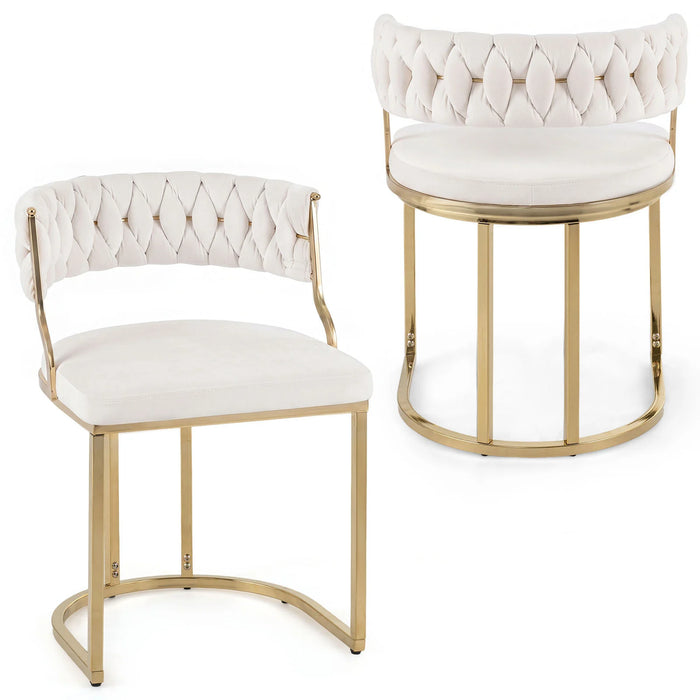 2 Pieces Velvet Dining Chairs with Curved Back and Metal Base-