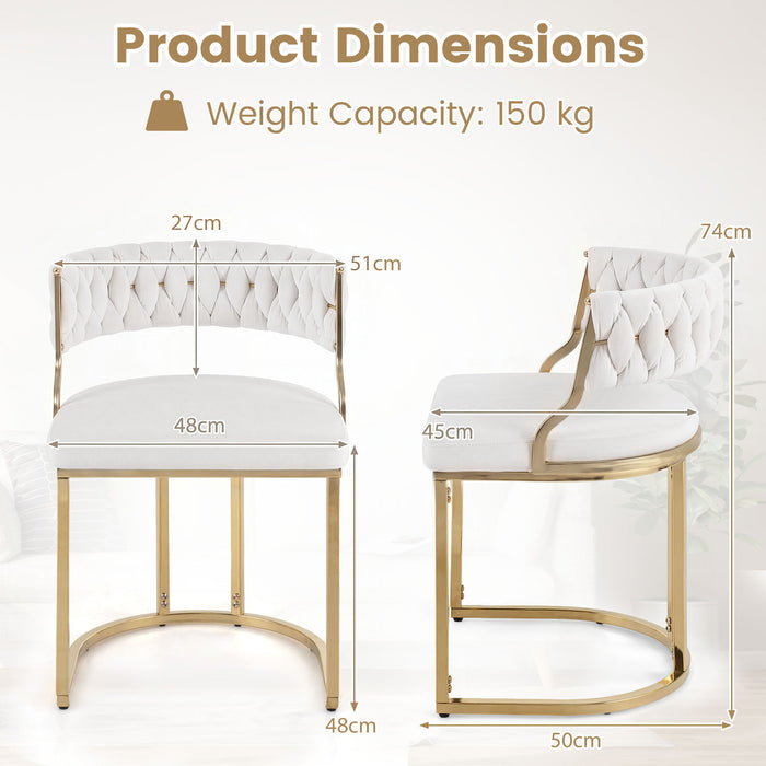 2 Pieces Velvet Dining Chairs with Curved Back and Metal Base-