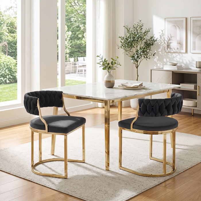 2 Pieces Velvet Dining Chairs with Curved Back and Metal Base-