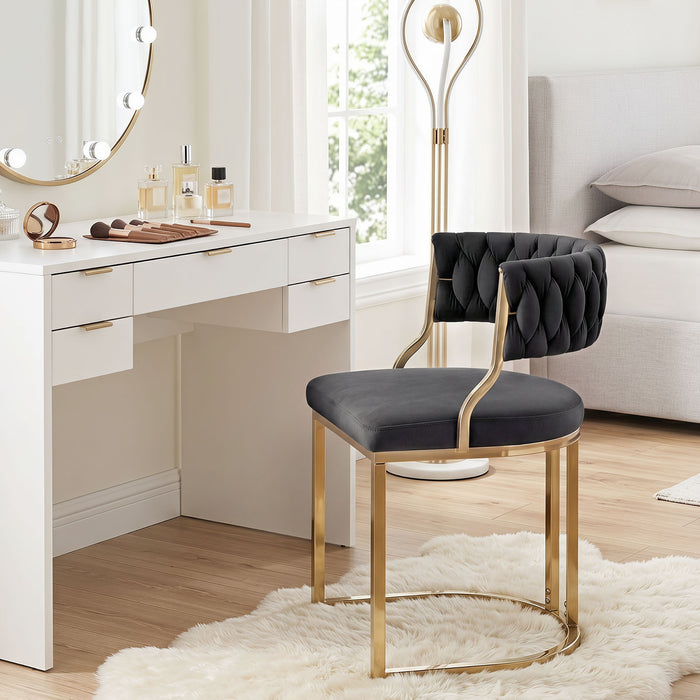 2 Pieces Velvet Dining Chairs with Curved Back and Metal Base-
