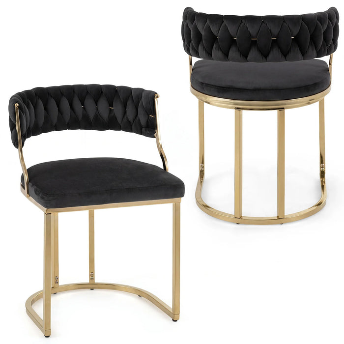 2 Pieces Velvet Dining Chairs with Curved Back and Metal Base-