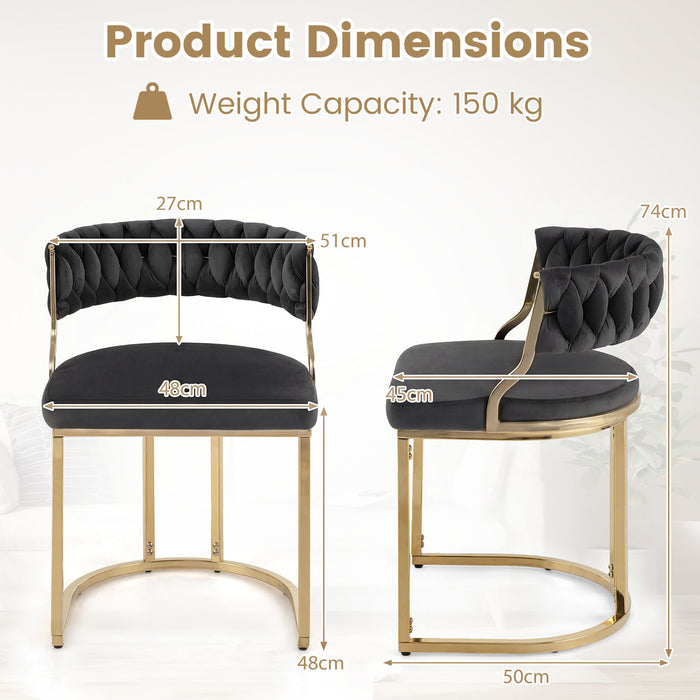2 Pieces Velvet Dining Chairs with Curved Back and Metal Base-