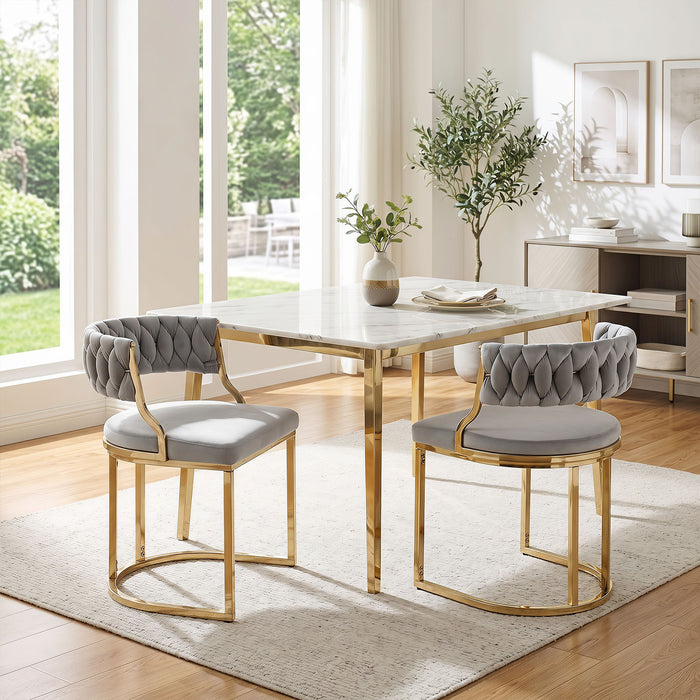 2 Pieces Velvet Dining Chairs with Curved Back and Metal Base-