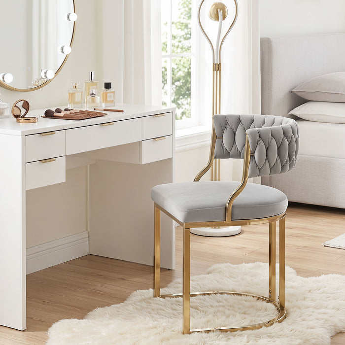2 Pieces Velvet Dining Chairs with Curved Back and Metal Base-