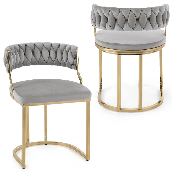 2 Pieces Velvet Dining Chairs with Curved Back and Metal Base-