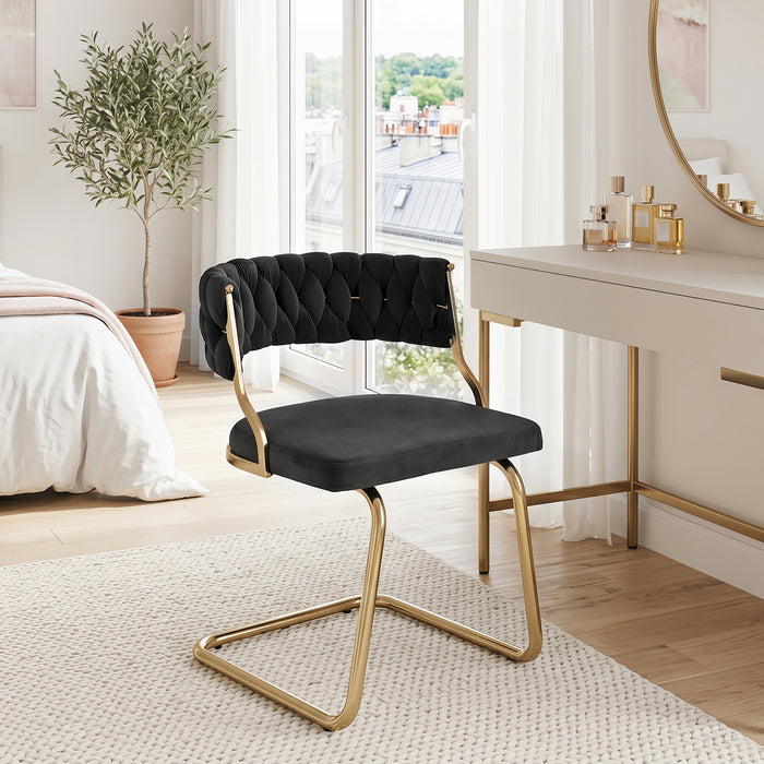 2 Pieces Velvet Dining Chairs with Curved Back and Sled Metal Base-