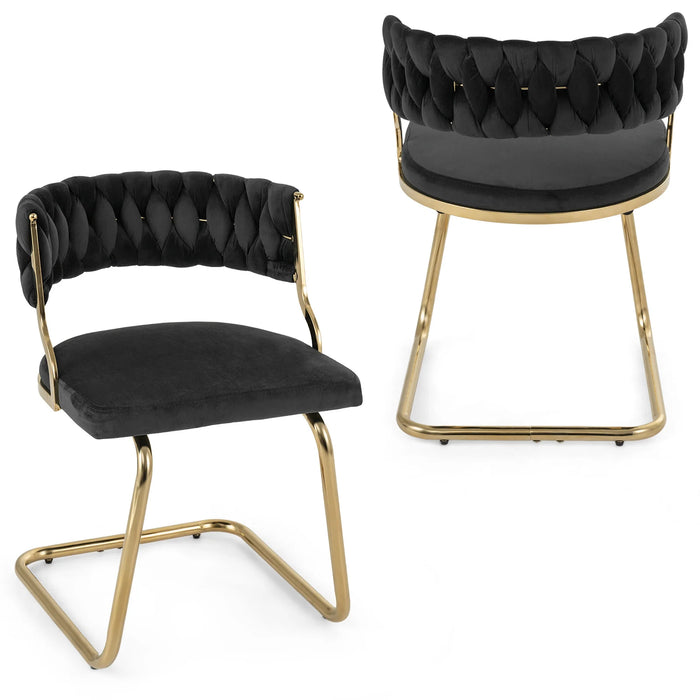2 Pieces Velvet Dining Chairs with Curved Back and Sled Metal Base-