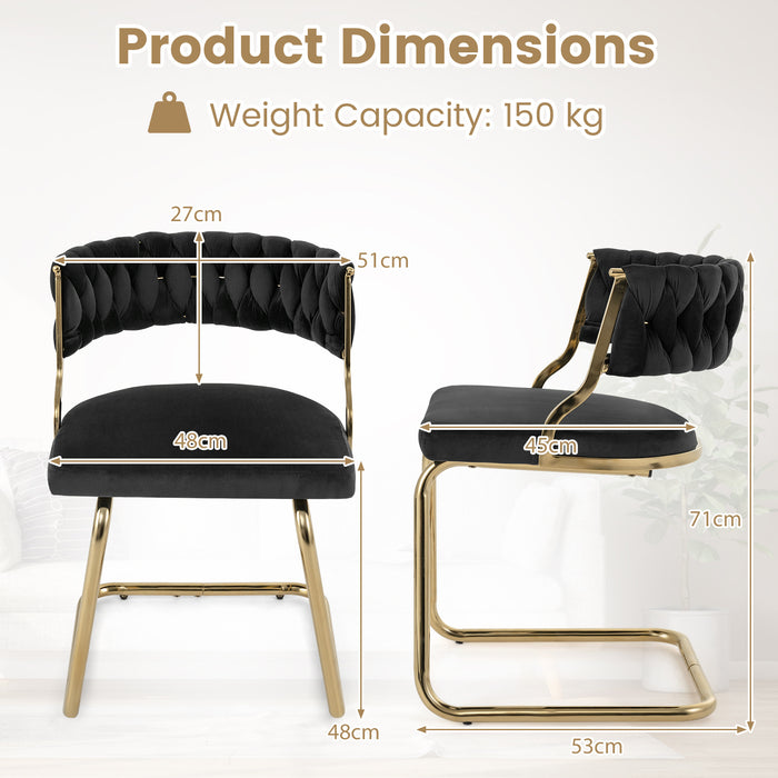 2 Pieces Velvet Dining Chairs with Curved Back and Sled Metal Base-