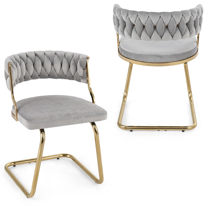 2 Pieces Velvet Dining Chairs with Curved Back and Sled Metal Base-