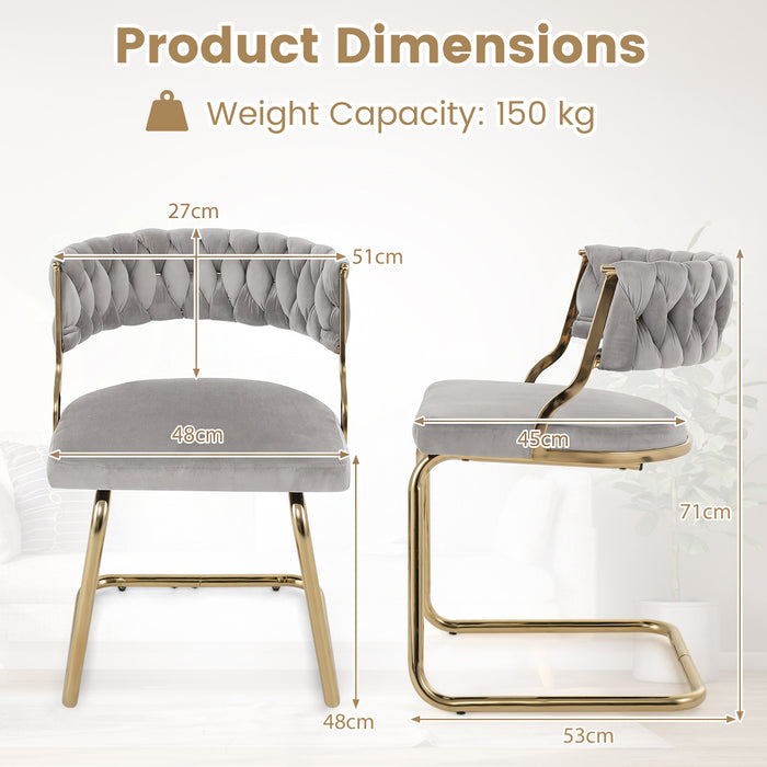 2 Pieces Velvet Dining Chairs with Curved Back and Sled Metal Base-