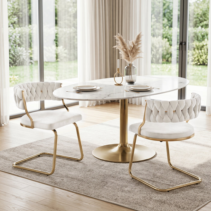 2 Pieces Velvet Dining Chairs with Curved Back and Sled Metal Base-