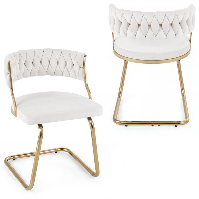 2 Pieces Velvet Dining Chairs with Curved Back and Sled Metal Base-