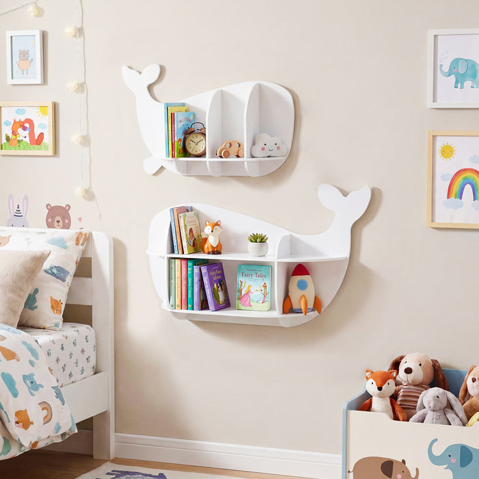2 Pieces Whale Floating Shelves with Compartments for Kid's Room-