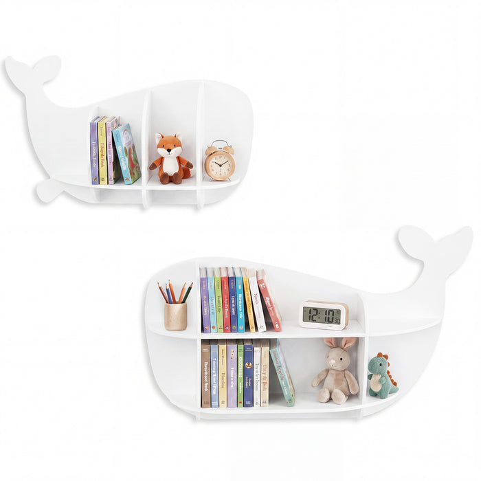 2 Pieces Whale Floating Shelves with Compartments for Kid's Room-