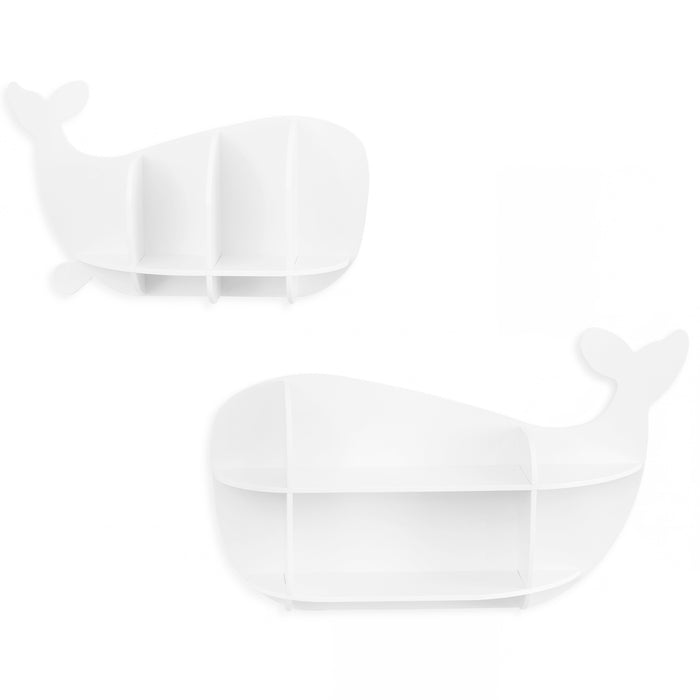 2 Pieces Whale Floating Shelves with Compartments for Kid's Room-
