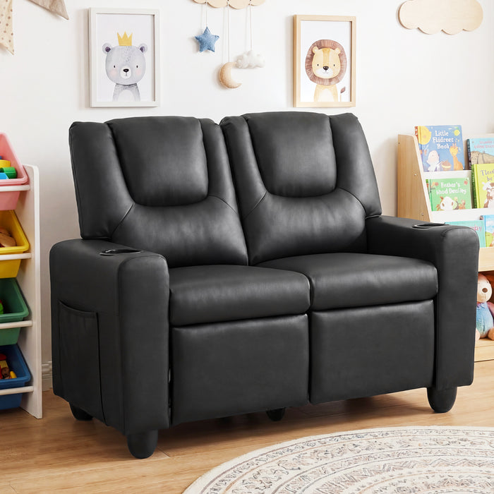 2-Seater Kids Recliner with Cup Holders & Storage Pockets and Adjustable Backrest-Beige