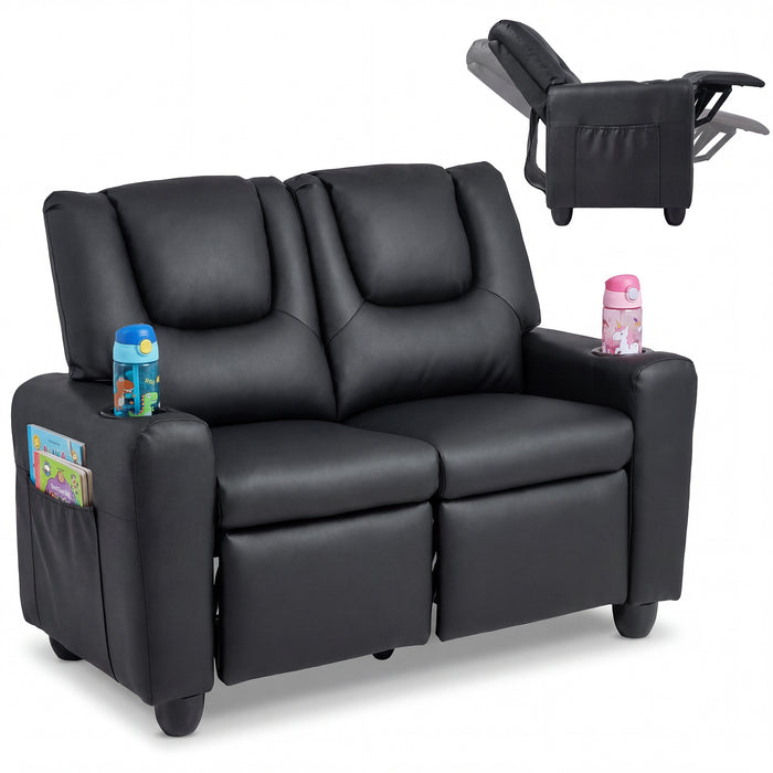 2-Seater Kids Recliner with Cup Holders & Storage Pockets and Adjustable Backrest-Beige