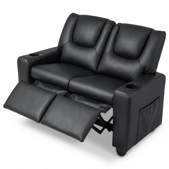 2-Seater Kids Recliner with Cup Holders & Storage Pockets and Adjustable Backrest-Beige