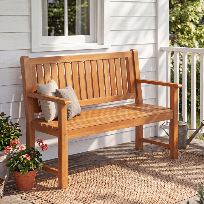 2-Seater Outdoor Wooden Bench Garden Loveseat Bench with Backrest-Yellow