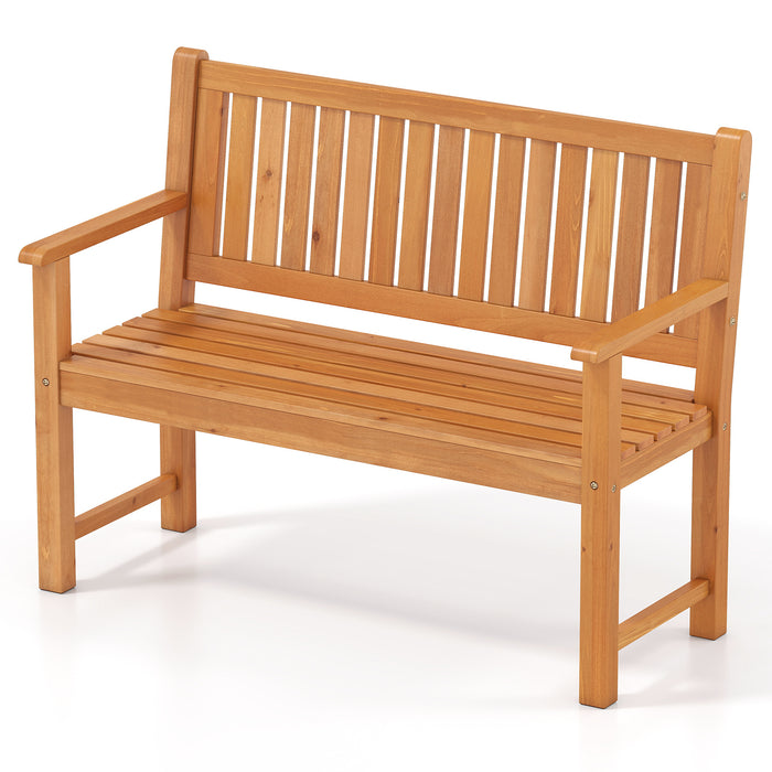 2-Seater Outdoor Wooden Bench Garden Loveseat Bench with Backrest-Yellow