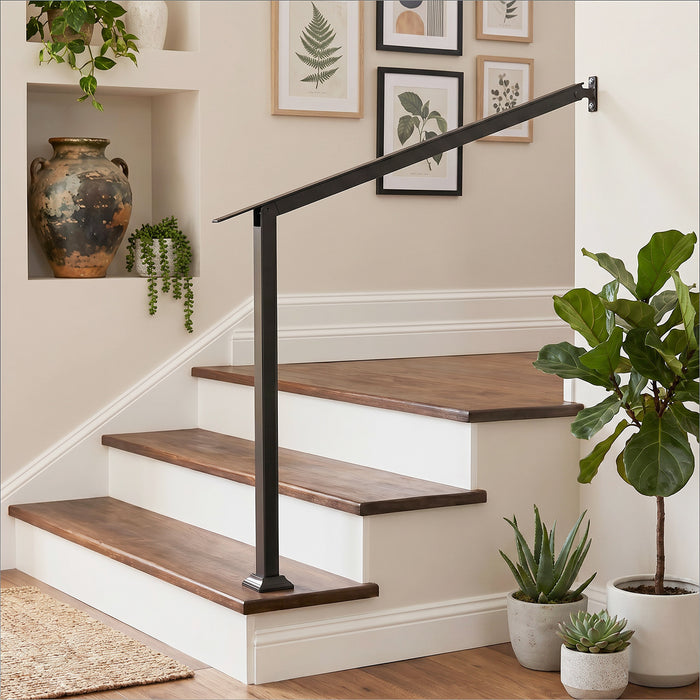 2 Step Stair Railing Kit with Angle-Adjustable Armrest and Galvanized Steel Frame for Porch