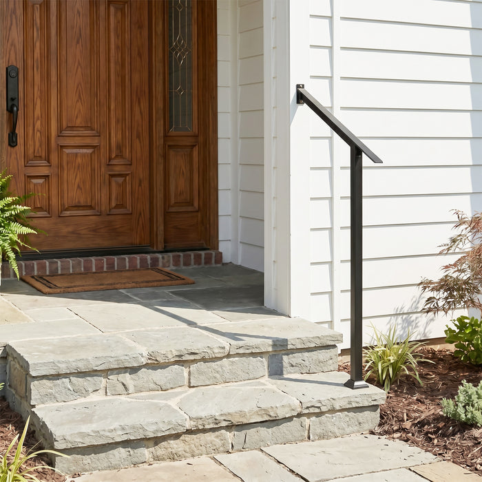 2 Step Stair Railing Kit with Angle-Adjustable Armrest and Galvanized Steel Frame for Porch